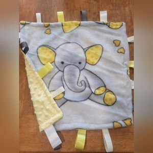 Elephant Baby Taggy Blanket with Yellow Minky - Handmade